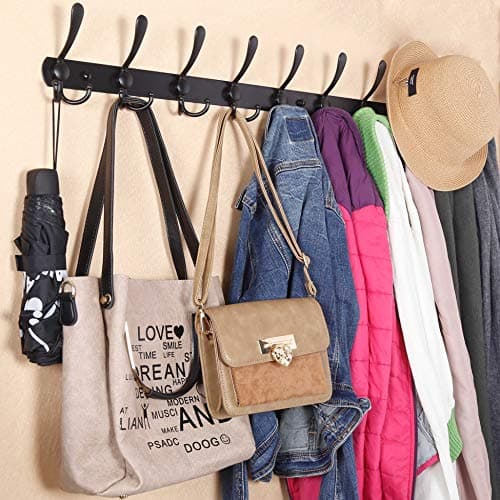 WEBI Long 8-Tri Hook Coat Rack, 30 Inch Rail, Wall Mount Black
