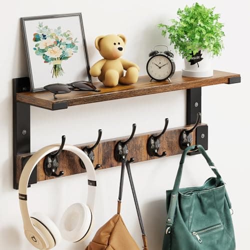 Wall Hooks with Shelf Coat Rack, Wall Mount Hanging for Entryway, Living Room, Bathroom