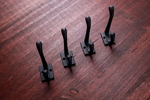 CRAFTSMAN ROAD Vintage Cast Iron Wall Hooks (Black, Set of 4) | Rustic Farmhouse Coat Hooks | Perfect for Coats, Bags, T