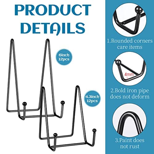 Mixweer 24 Pcs Metal Display & Picture Stand Plate Easel for Decoration (4.3 Inch, 6 Inch)