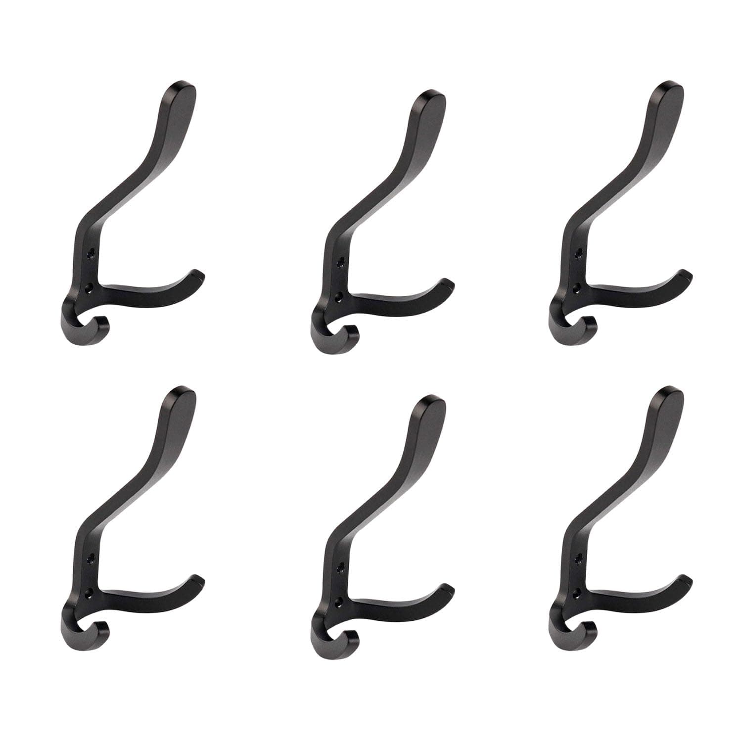 Heavy Duty Black Wall Hooks for Coats, Towels, Key - 6 Pack