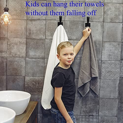 Heavy Duty Black Towel Hooks, 4 Pack for Bath, Bedroom, Kitchen, Pool, Garage, Hotel