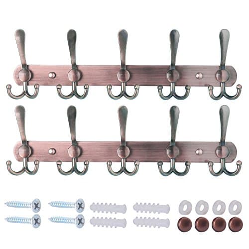 Wall Mounted Coat Rack with 5 Tri Hooks - Stainless Steel, Heavy Duty (Black, 2 Packs) — Antique Copper