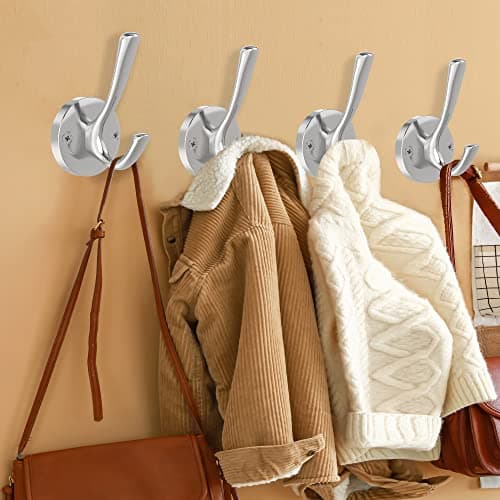 4 Pack Brushed Nickel Heavy Duty Wall Hooks for Coat Towels Bathrooms Garage