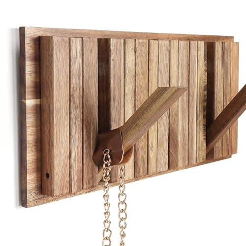 Rustic Wood Wall Coat Rack 6 Hooks 10.4inch Retractable Small Spaces — 8 Hooks Neat Style