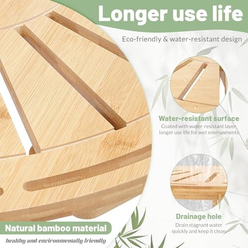 Bamboo Shower Bench with Storage, Non-Slip Waterproof Seat for Elderly, Shavingecess, 18 Inches