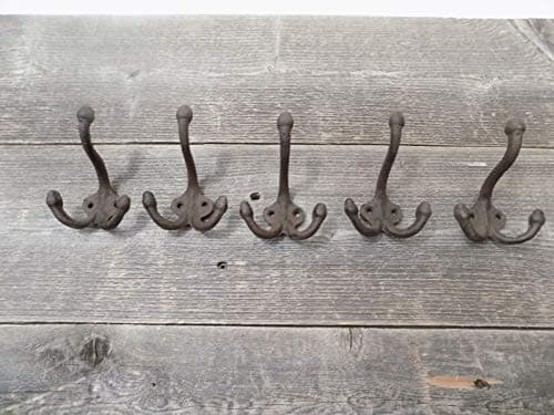 Vintage Style Rustic Cast Iron Double Wall Coat Hooks 3.5" Long
