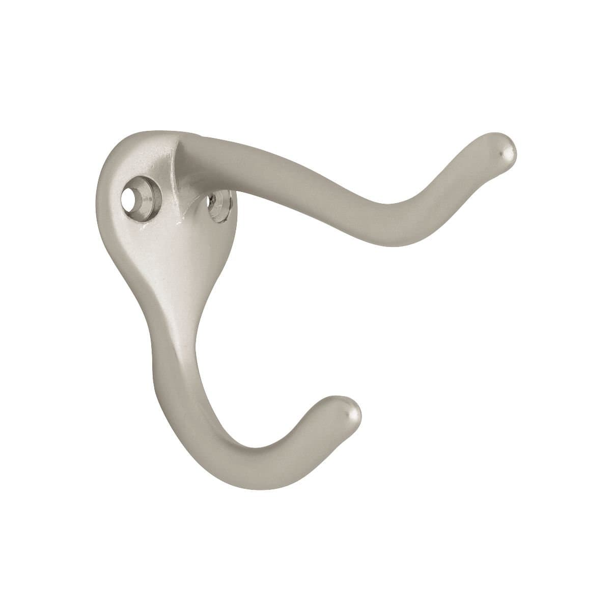 Franklin Brass Heavy Duty Double Hooks Matte Nickel Coat and Hat Wall Mount Hanger B59303G-SN-C