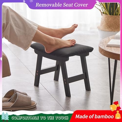 Bamboo Desk Foot Stool, Black Legs & Surface - Extra Seating