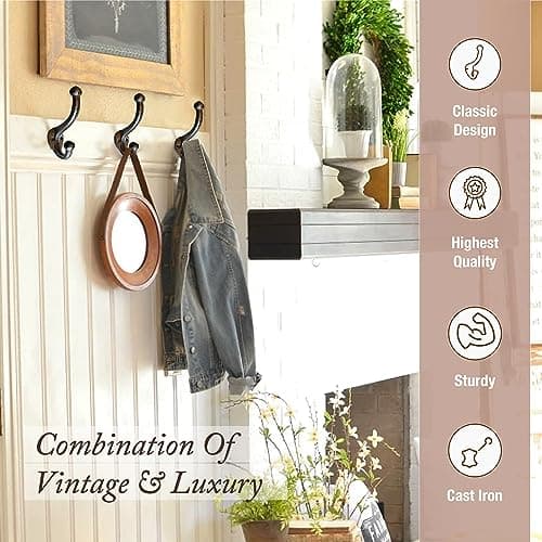 Rustic Antique Black Cast Iron Coat Hooks (5 Pack)