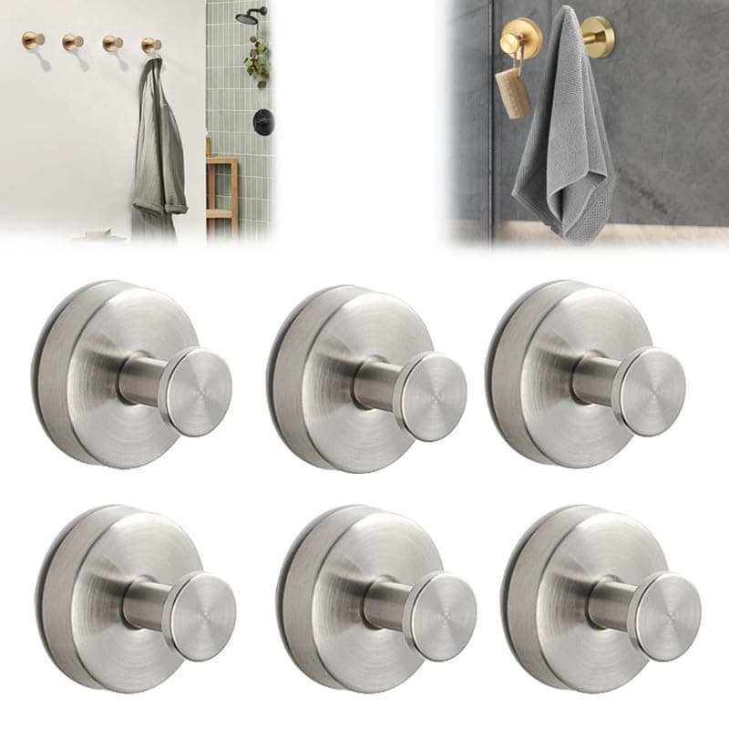 Luxe No-Drill Hooks, Stainless Steel Suction Cup Hooks for Bathroom, Shower, Glass Doors(Black, 2PC) — Silver