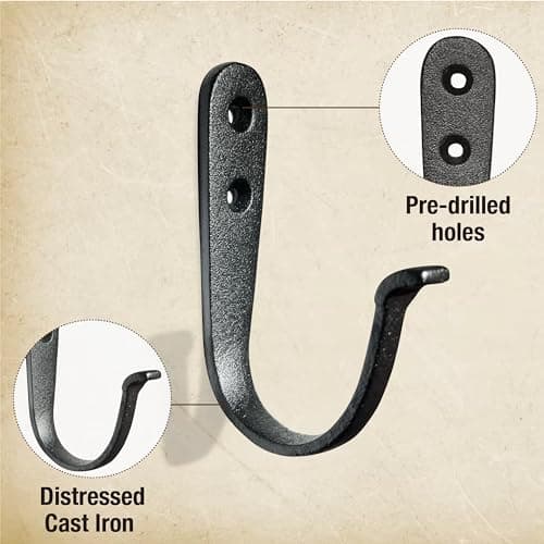 Black Handmade Cast Iron Coat Hooks (10 Pack) for Farmhouse Decor