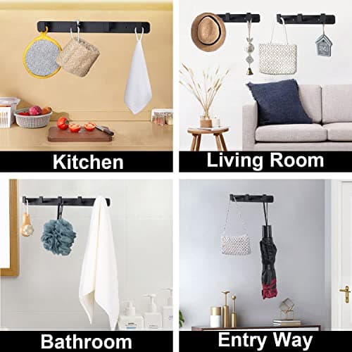 Heavy Duty Stainless Steel Coat Rack, 4-Tri Hook Hanger, Black, Wall Mount Storage