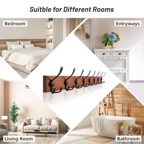 Rustic Large Coat Rack with 8 Triple Hooks, Heavy Duty Wood Wall Mount