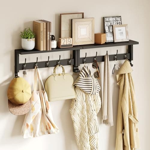 AMBIRD Wall Mount Coat Rack with Shelf (White) — Black