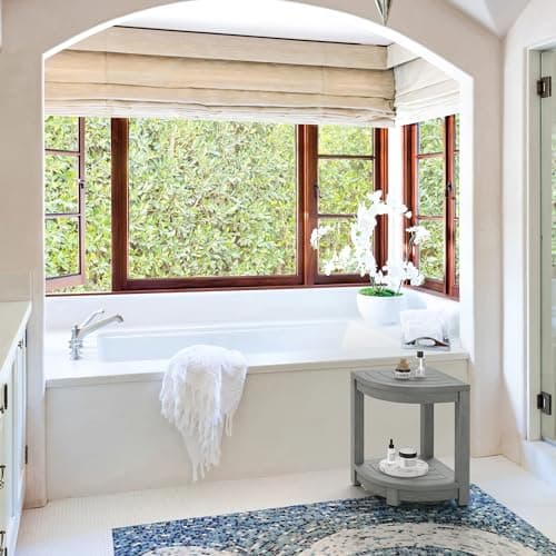 LUE BONA Gray Waterproof Corner Shower Bench with Storage