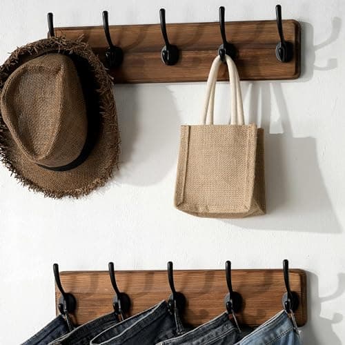 SKOLOO Rustic Pine Wall Mount Coat Rack - 5 Hooks