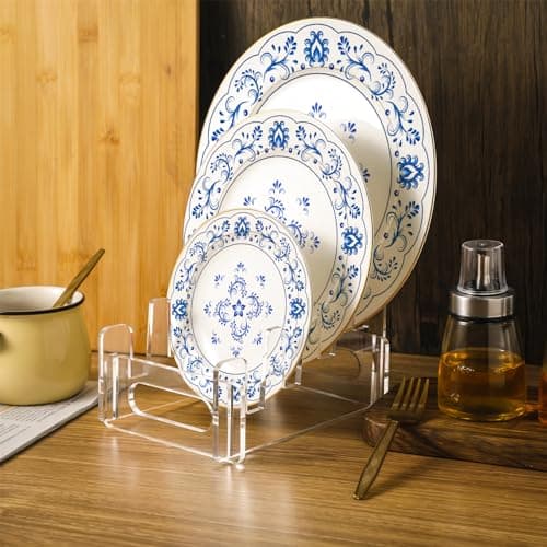 Wenqik 4 Pack Acrylic Plate Stands for Clear Dinnerware Display Home Organizer
