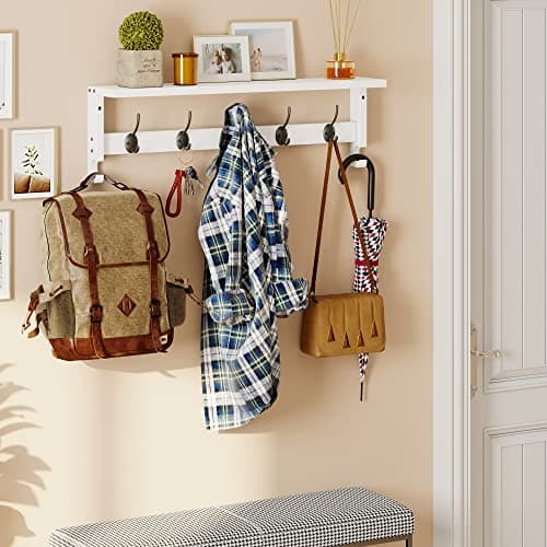 AMBIRD Wall Mount Coat Rack with Shelf (White)