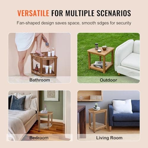 VEVOR HDPS Waterproof Shower Bench, 18.5" Corner Stool with Storage, 350lbs Capacity