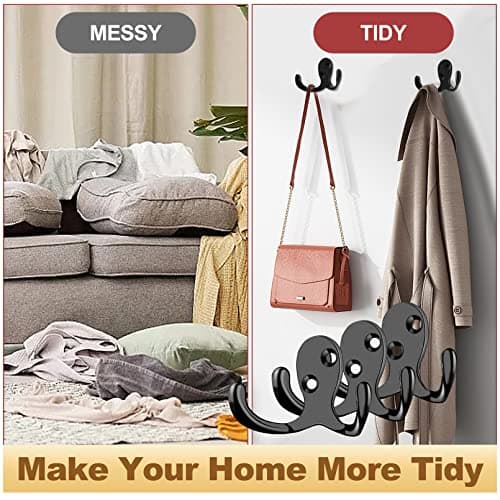 20 Pcs Heavy Duty Double Prong Coat Hooks with Screws for Bathroom Kitchen Entryway (Black)