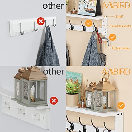 AMBIRD Wall Mount Coat Rack with Shelf (White)