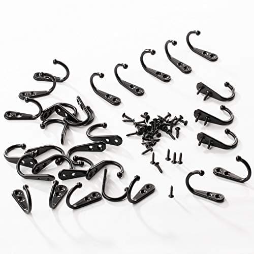 Yangbaga 60 Screw Large Metal Wall Hooks, Black Heavy Duty for Coats, Purse, Towel