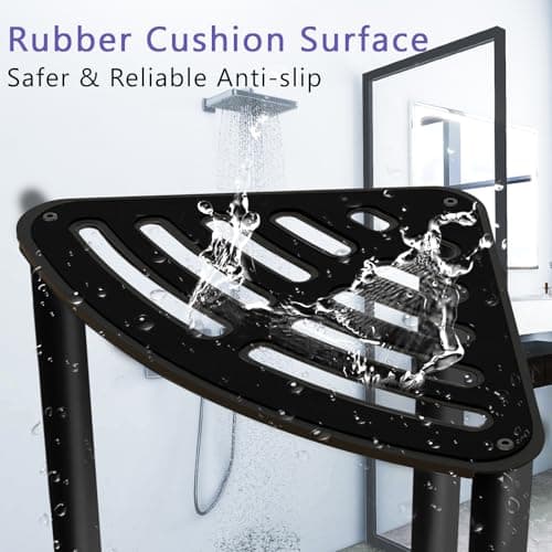 Corner Shower Stool for Shaving Legs, Matte Black Waterproof, Small with Rubber Cushion
