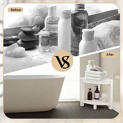 Corner Shower Stool with Storage Shelf for Bathroom - White