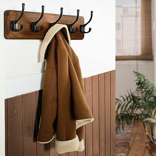 WEBI Rustic Brown 5-Hook Wall Mount Coat Rack