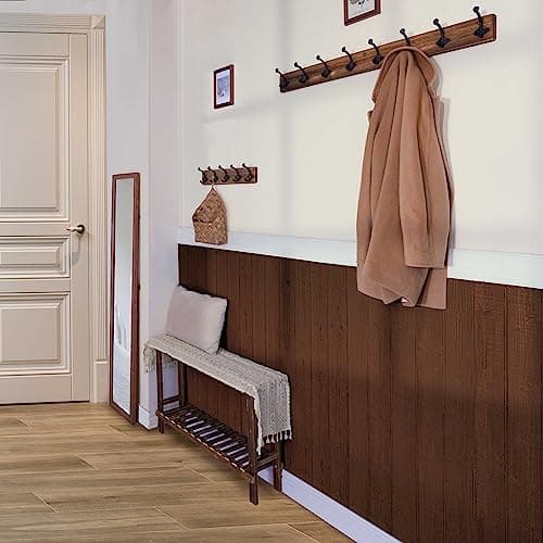 WEBI Rustic Brown Wall Mount Coat Rack with 5 Cast Iron Hooks