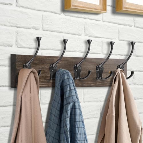 IBosins 2-Pack Rustic Wall-Mount Coat Rack with Hooks - 17'' Old Wood Color for Entryway and Living Room
