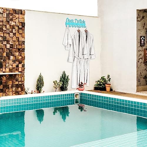 Blue Metal Outdoor Pool Towel Rack with Hooks for Storage and Decor