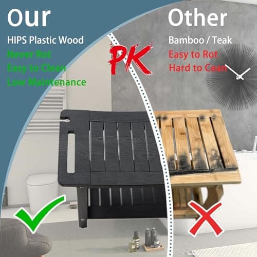 Poly Lumber Large Waterproof Shower Bench Seat, Black