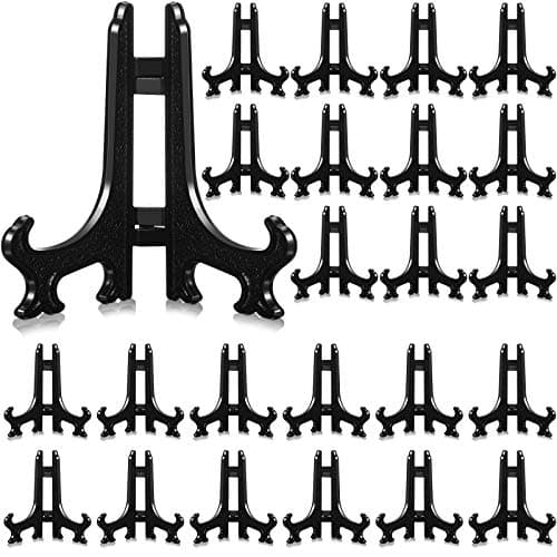 5 Inch Clear Plastic Plate Stand Mini Easel for Display Pictures and Collectibles — Black
