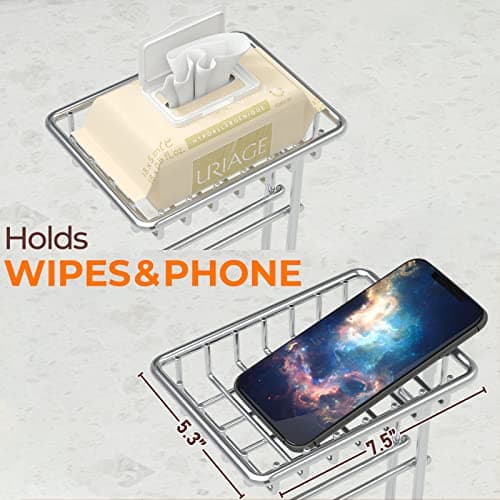 Shiny Chrome Toilet Paper Holder with Shelf for Storage and Phone/Wipe Holds Mega Rolls