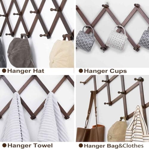 Qiannhee Brown Solid Wood Hat Rack with 14 Hooks for Wall