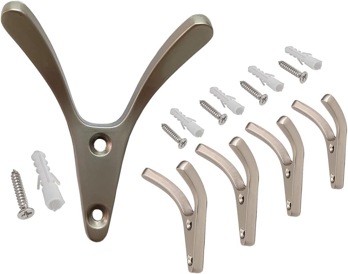 Heavy Duty Black Wall Hooks for Coats, Towels & Keys (Nickel, 5 Pac)