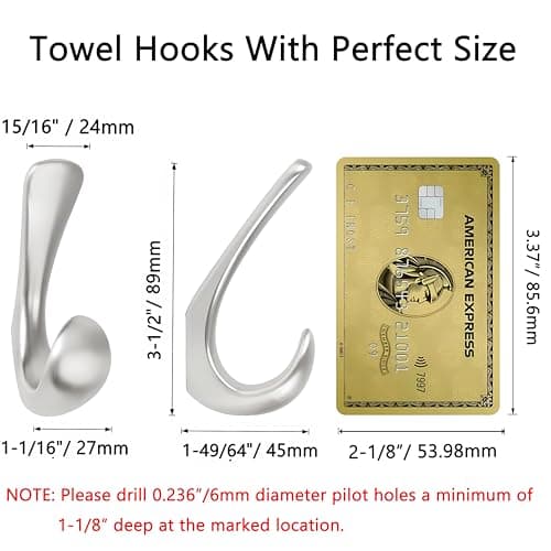 4 Pack Brushed Nickel Towel Hooks for Bathroom Wall Mount, Zinc Alloy Heavy Duty Hangers