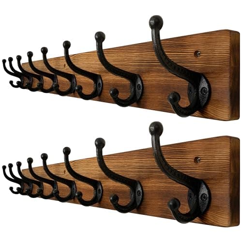 WEBI Rustic Brown Coat Rack with 5 Cast Iron Hooks for Wall Mount — Brown