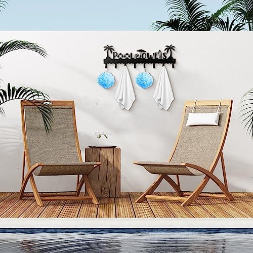 Black Metal Wall Hook Rack with 8 Hooks for Pool Towels and More