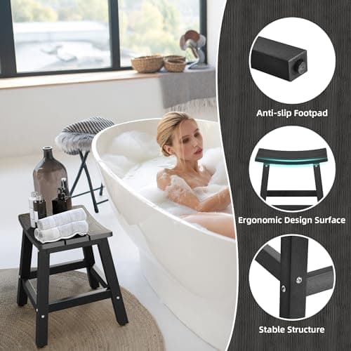 DWVO Water Resistant Poly Lumber Shower Bench, Non-Slip Bathroom Stool (Black)