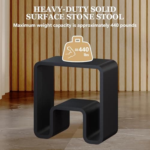 CASAINC Modern Shower Stool with Dual-Layer Storage, Matte Black, 440 lbs Capacity