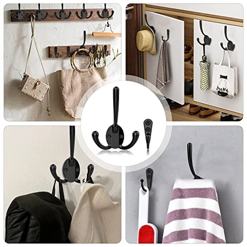 10 Pack Heavy Duty Black Wall Hooks for Mudroom, Backpacks, Robes + 30 Screws