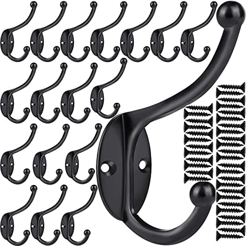 ZEYU 10PC Coat & Towel Hooks, No Rust, Black, Wall Mounted — 20Pcs Black
