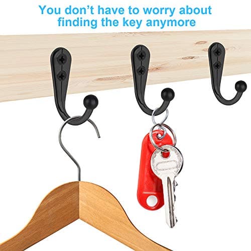 Premium Black 10 PCS Wall Mounted Coat Hooks, Heavy Duty Metal for Coats, Towels, Keys, Bags, Backpack Hanger (20 Screws
