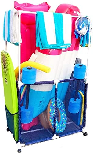 Essentially Yours White Pool Storage Bin with Towel Bars (34.5" W x 25" L x 62.6" H) Style 418566 — Blue / White