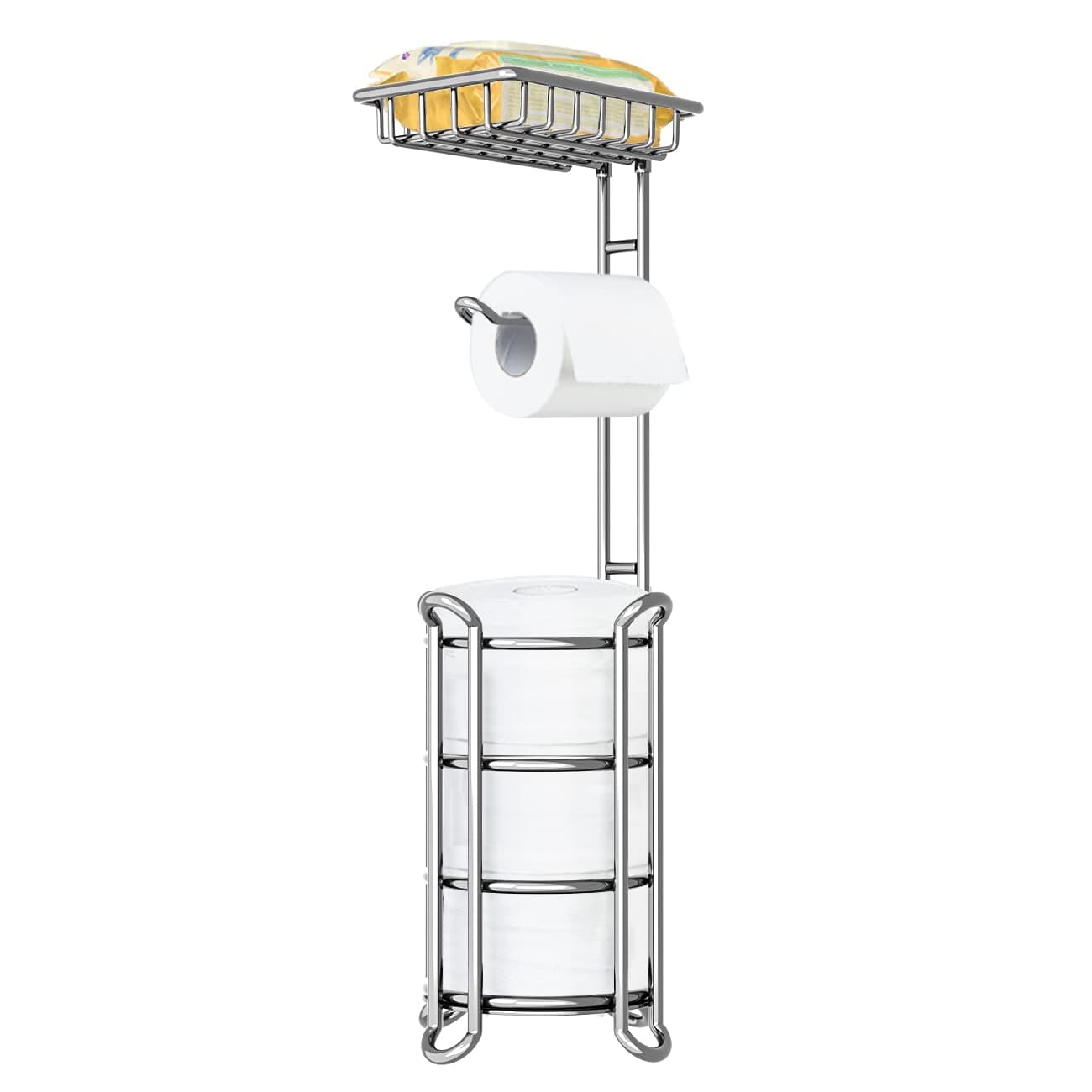 Shiny Chrome Toilet Paper Holder with Shelf for Storage and Phone/Wipe Holds Mega Rolls