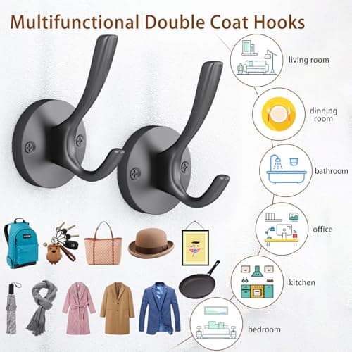 ZUONAI Matte Black Wall Hooks 2 Pack Heavy Duty Black Coat & Hat Hooks