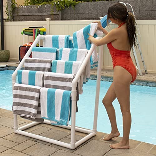 White Essence 5 Bar Pool Towel Rack | Free Standing Storage Organizer Style 674123